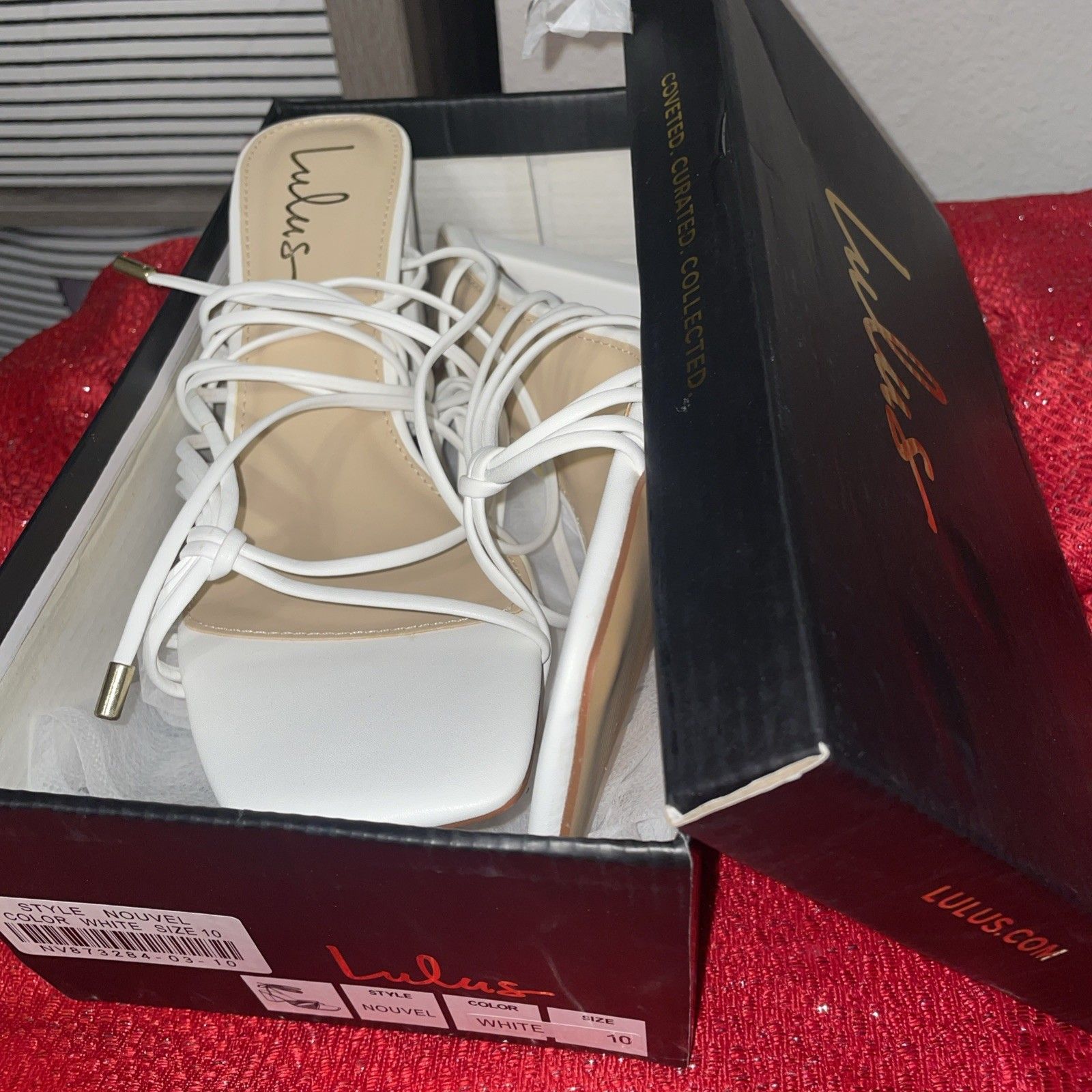 Lulus - Novel White Lace Up The Leg-Block Heels Size 10 New In Box